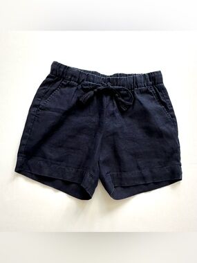 Talbots 100% Linen Navy Blue Elastic Waist Tie Pull On Shorts Women's Size P